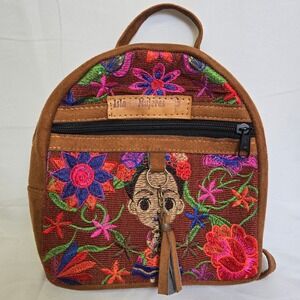 Isla Mujeres, Mexico Embroidered Frida‎ Kahlo Mini Backpack, Brown